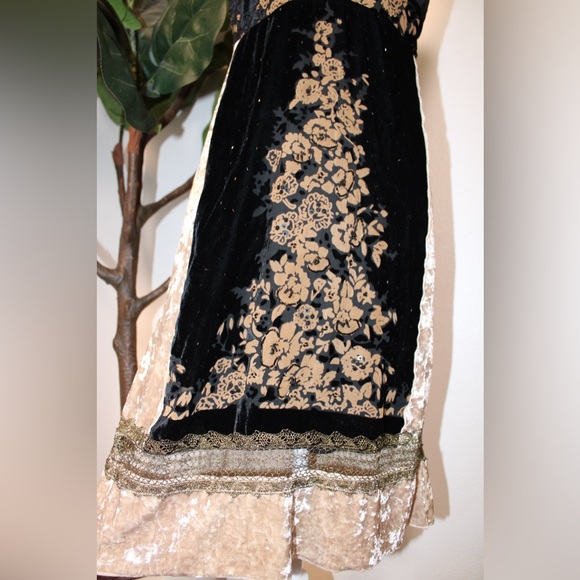 Taylor & Hyde Vintage Y2K Black Brown Gold Velvet Floral Midi Slip Dress - Picture 5 of 13
